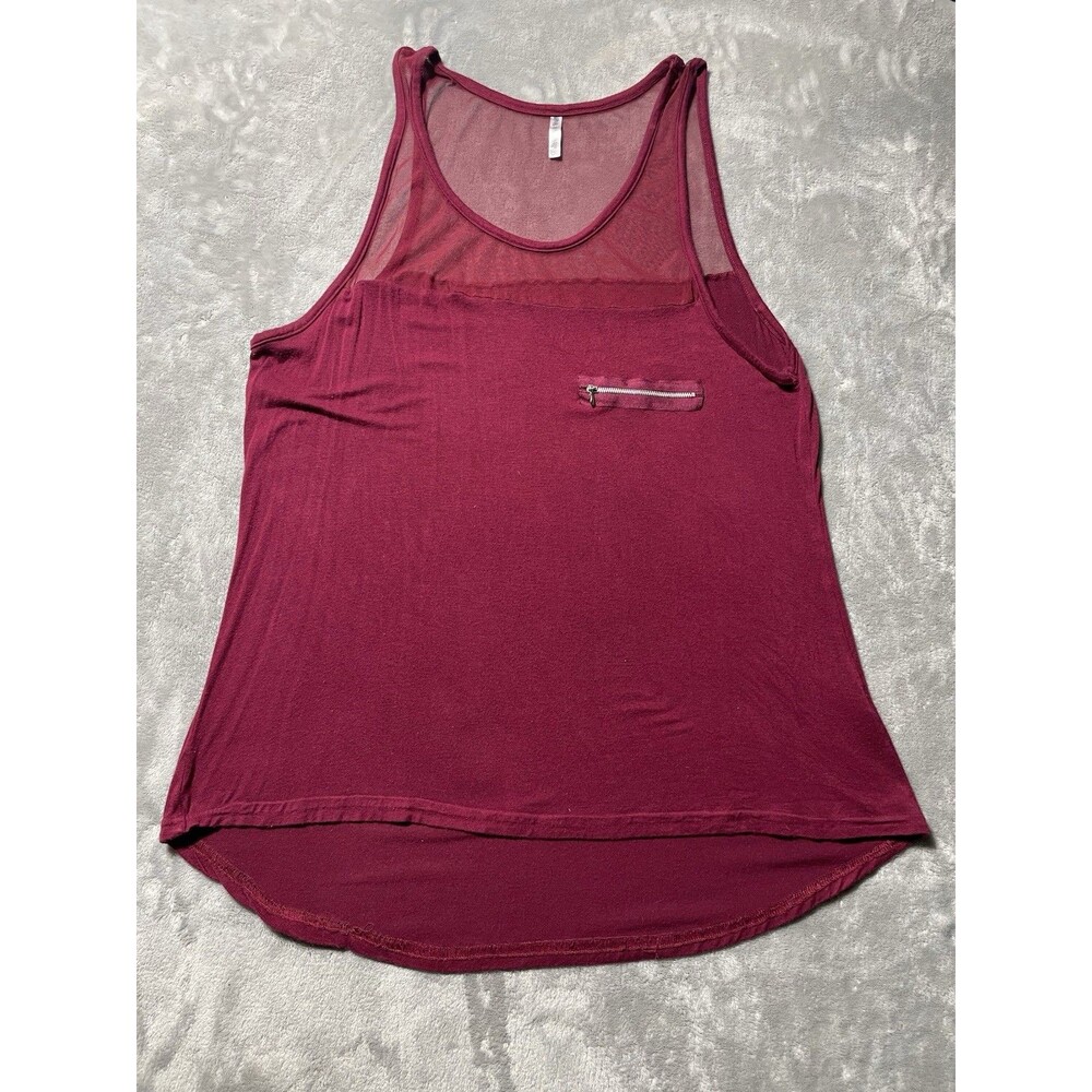 Splash Burgundy Mesh Yoke Tank Top Zipper Pocket Sleeveless Shirt Women’s 3X